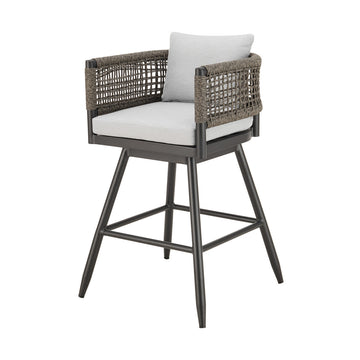 Light Gray Metal Swivel Outdoor Counter-Height Bar Chair with Footrest