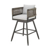 Light Gray Metal Swivel Outdoor Counter-Height Bar Chair with Footrest