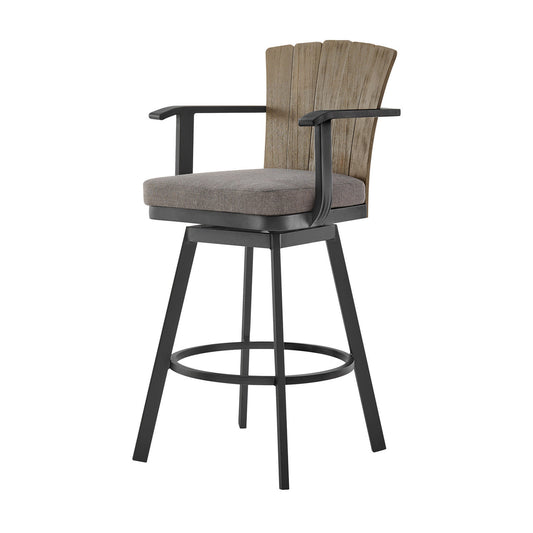 40" Charcoal Metal Swivel Outdoor Counter Bar Chair with Footrest