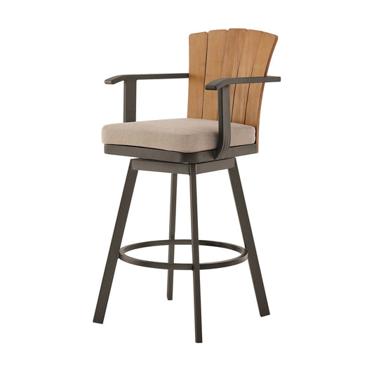 40" Brown Metal Swivel Outdoor Counter-Height Bar Chair with Footrest