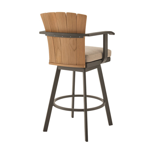 44" Brown Metal Swivel Outdoor Bar Stool with Footrest