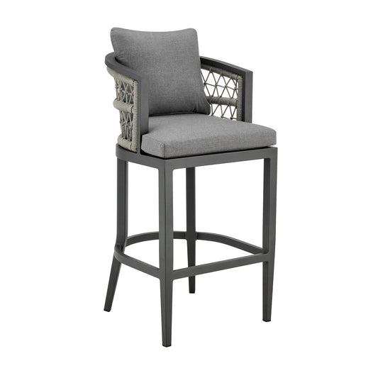 40" Gray Metal Outdoor Bar Height Chair with Footrest
