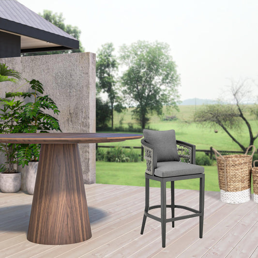 40" Gray Metal Outdoor Bar Height Chair with Footrest
