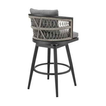 40" Gray Metal Swivel Outdoor Bar Stool with Footrest