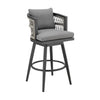 40" Gray Metal Swivel Outdoor Bar Stool with Footrest