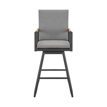 48" Dark Gray Metal Swivel Outdoor Bar Stool with Footrest