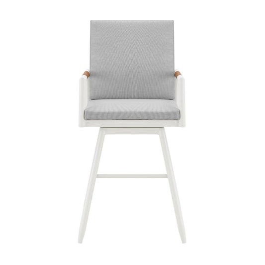 43" Light Gray Metal Swivel Outdoor Counter Height Bar Chair