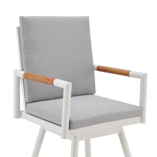 Light Gray Metal Swivel Outdoor Bar Chair with Footrest