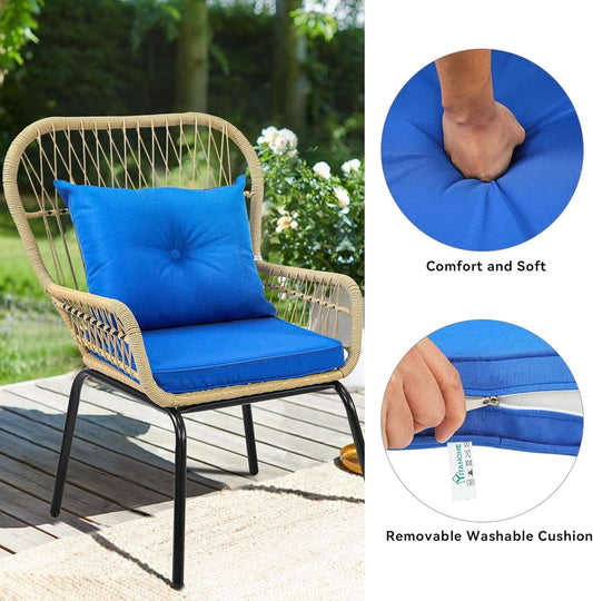 Outdoor Wicker Patio Bistro Set, 3 Piece with Glass-Top Table
