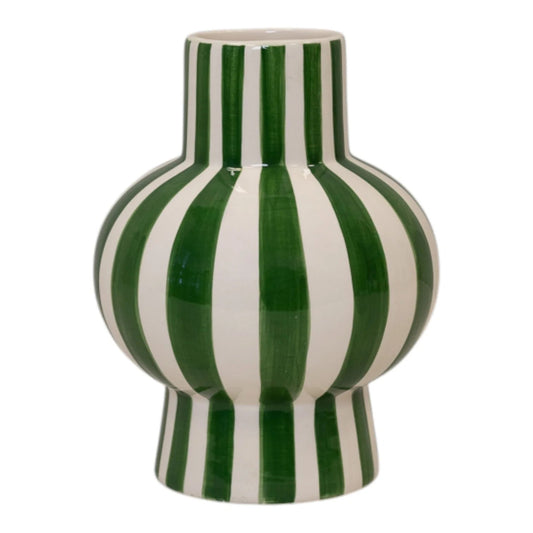 Green And White Ceramic Round Vase-0