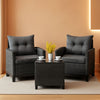 3-Piece PE Rattan Patio Conversation Set with Glass Table, Grey