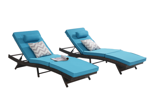 Outdoor Wicker Chaise Lounge with Adjustable Backrest, Armrests and