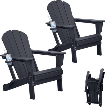 HDPE Adirondack Chairs, Set of 2 — Black