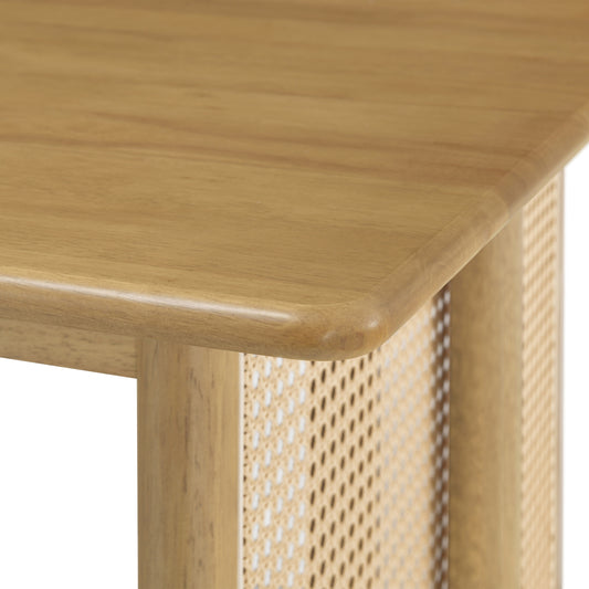 Rubberwood Dining Table with Rattan Accents, Seats 6