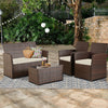 Rattan 4-Piece Conversation Set with Glass Coffee Table