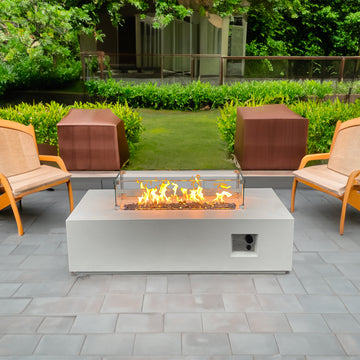 52" Concrete Propane Fire Pit Table — Antique White