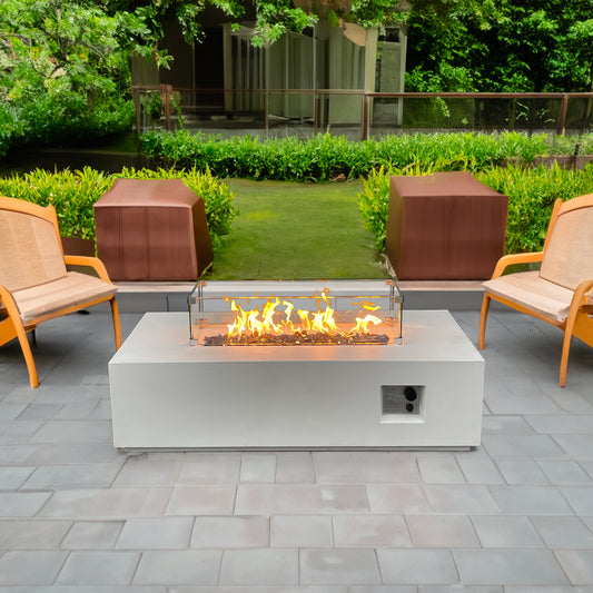 52" Concrete Propane Fire Pit Table — Antique White