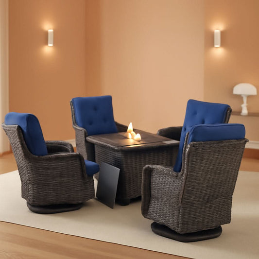 5-Piece Patio Wicker Set with Propane Fire Pit Table