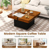 Square Floating Coffee Table with 4-Section Storage, Walnut & Black