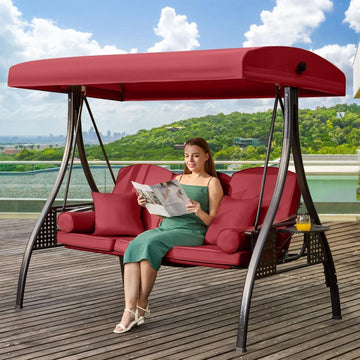 3-in-1 Outdoor Porch Swing with Adjustable Canopy, Seats 3