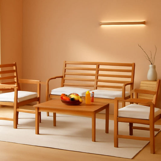 Acacia Wood Outdoor Conversation Set With Cushions White-0