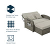 Wicker Double Chaise Lounge — two-person reclining wicker loungers with cushions and middle table