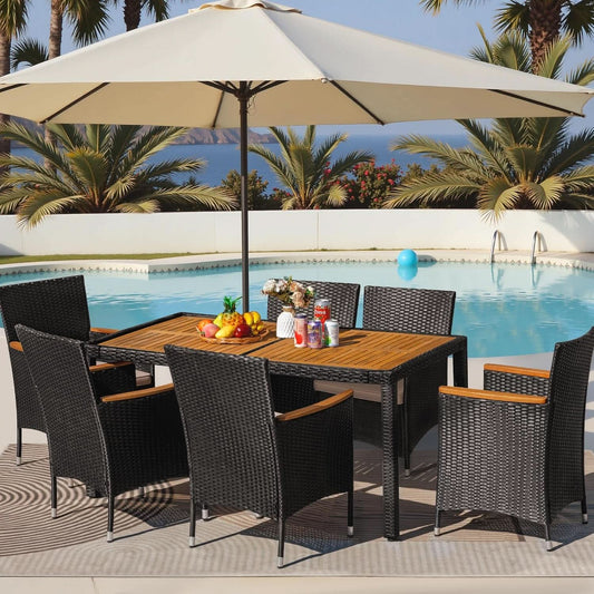 7-Piece Outdoor Patio Dining Set with Black Rattan Chairs