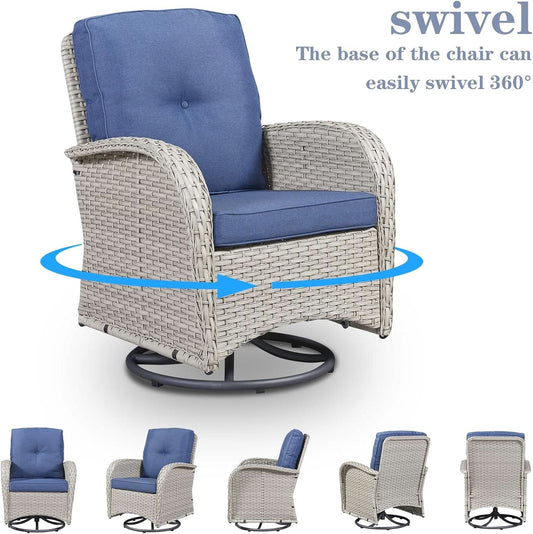 Patio Wicker Swivel Rocker Chairs Set of 2 with Side Table