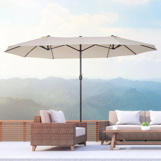 15 Ft Double-Sided Patio Umbrella, Extra-Large Outdoor Market Shade