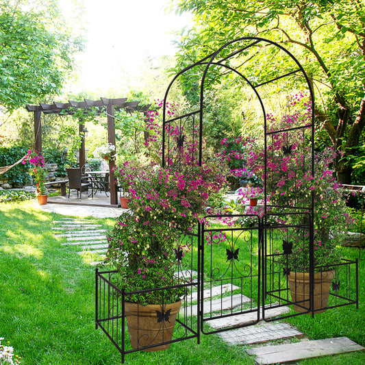 Garden Arch with Double Gate and Side Planter Stands