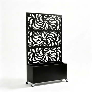 70.87Inch Hx46.06Inch W Leaf Pattern Privacy Screen With Planter Box