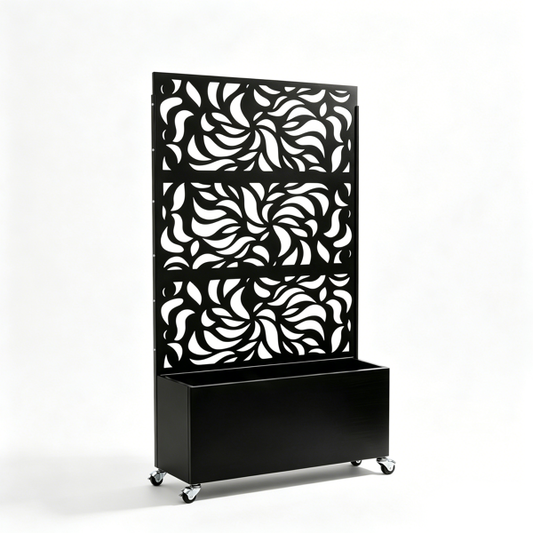 Leaf Pattern Metal Privacy Screen with Planter Box