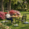 5-Piece Round Patio Dining Set with 47-Inch Wood-Grain Slat Table and