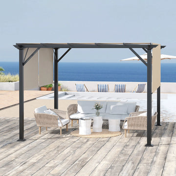 12 x 10 ft. Steel Pergola Gazebo with Retractable Canopy