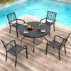 5-Piece Round Patio Dining Set with 47-Inch Wood-Grain Slat Table and