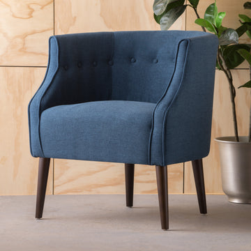 Navy Blue Tufted Club Chair with Birch Legs