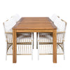 Acacia Outdoor Dining Set — 5-piece with 67-inch acacia wood table and four cushioned rattan chairs