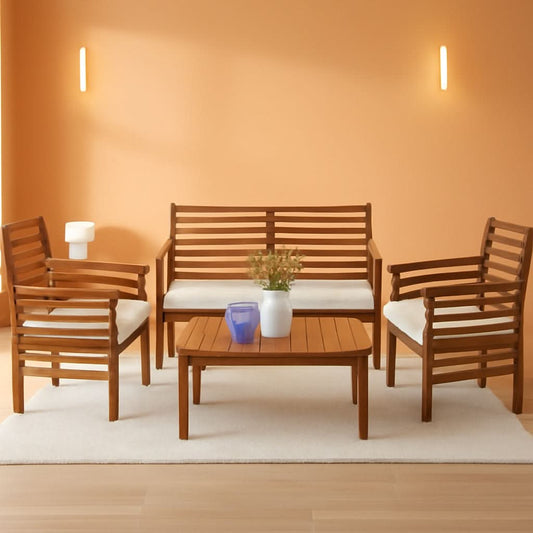 Natural Acacia Wood Outdoor Sofa Set With Thick Cushions