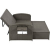 Wicker Double Chaise Lounge — two-person reclining wicker loungers with cushions and middle table