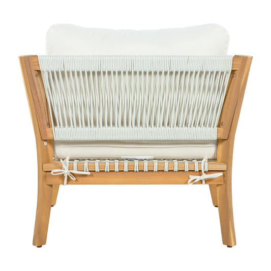 Acacia Wood Lounge Chair with Woven Rope Accents