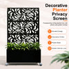 Leaf Pattern Metal Privacy Screen with Built-In Planter Box
