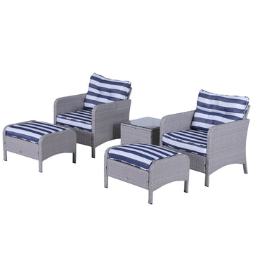 Rattan Conversation Set with Ottoman — 5 Piece