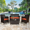 Rattan Patio Set With Cushioned Chairs And Glass Table
