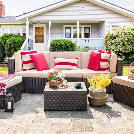 Outdoor Wicker Sectional Sofa Set with Coffee Table-1