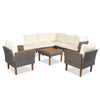 9-Piece Rattan & Acacia Patio Furniture Set — Beige Cushions