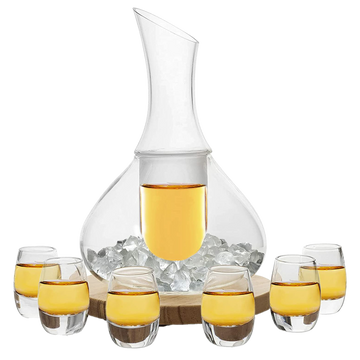 Sake Carafe Set with 6 Glasses and Wooden Coaster