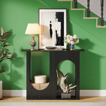 Arched Black Console Table, 39-Inch Entryway & Sofa Table