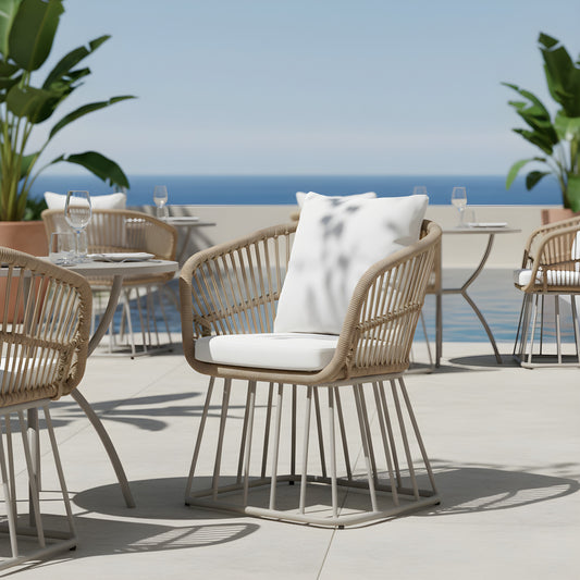 Teak Wicker Outdoor Dining Chair with Cushion — 300 lb Capacity