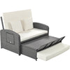Wicker Double Chaise Lounge — two-person reclining wicker loungers with cushions and middle table