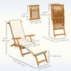 Folding Acacia Wood Patio Lounge Recliner with Footrest, White